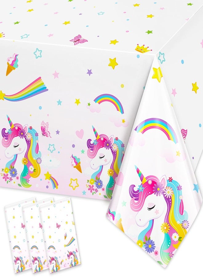 PHOGARY Unicorn Party Tablecloths for Birthday Decoration, Plastic Disposable Pastel Rainbow Rectangle Table Covers Pastel Unicorn Happy Birthday Tablecloths for Party Supplies, 51" x 86" (3) - Image 1