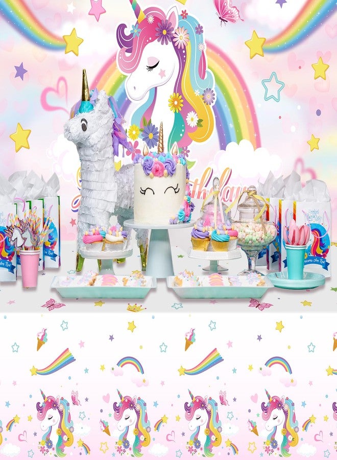 PHOGARY Unicorn Party Tablecloths for Birthday Decoration, Plastic Disposable Pastel Rainbow Rectangle Table Covers Pastel Unicorn Happy Birthday Tablecloths for Party Supplies, 51" x 86" (3) - Image 5