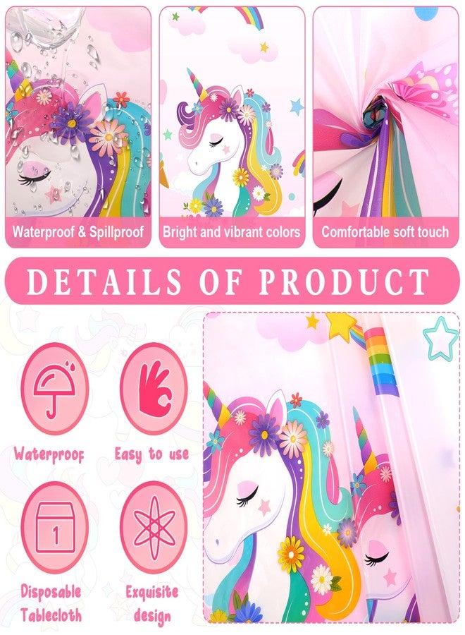 PHOGARY Unicorn Party Tablecloths for Birthday Decoration, Plastic Disposable Pastel Rainbow Rectangle Table Covers Pastel Unicorn Happy Birthday Tablecloths for Party Supplies, 51" x 86" (3) - Image 4