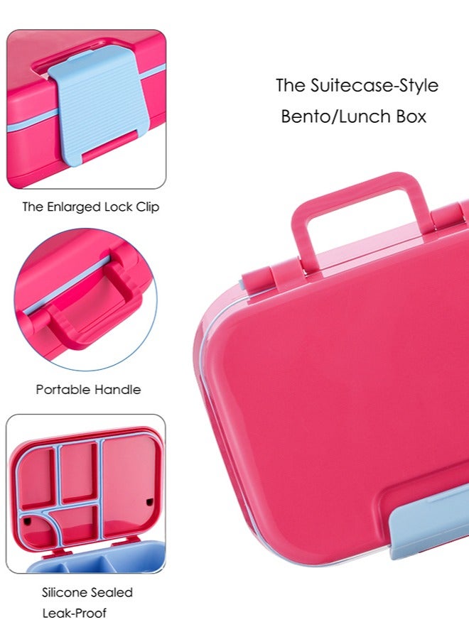 صندوق الغداء لمدرسة الأطفال ، صندوق بنتو مع 5 مقصورات ، حاوية غذائية مقاومة للتسرب ، صندوق وجبات خفيفة للأطفال الكبار البنات والفتيان - Image 4