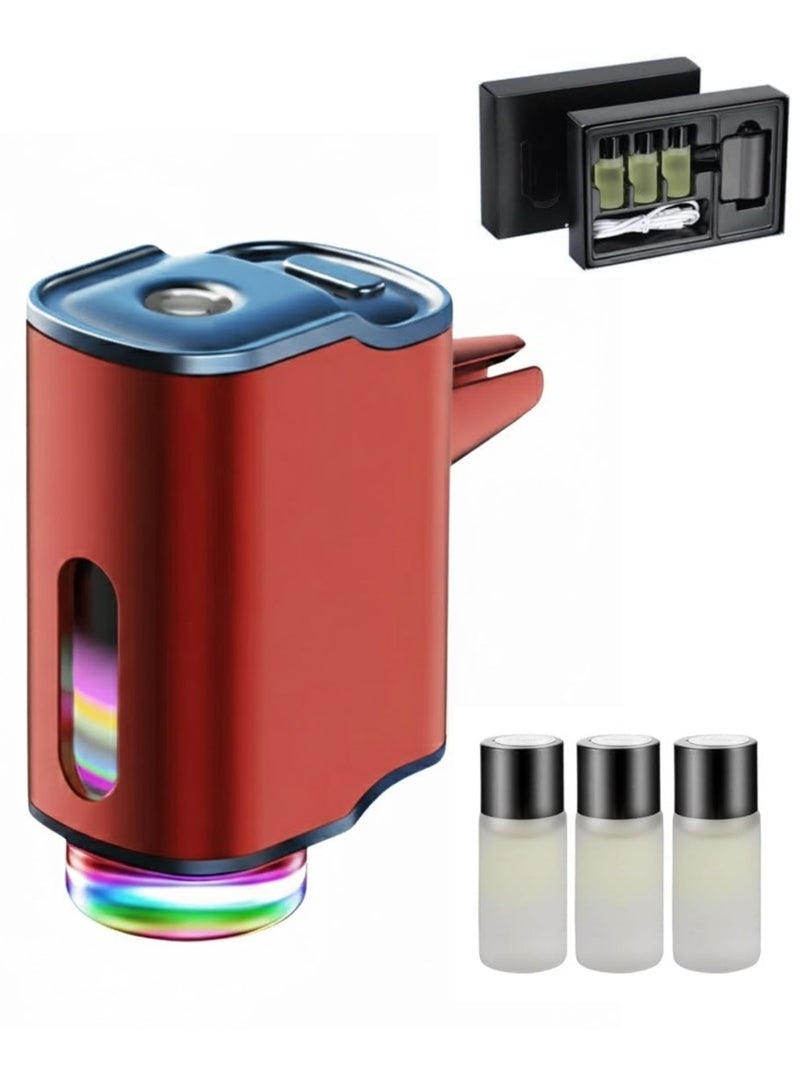 DIGI CORE Intelligent Car Diffuser Air Freshener, Rechargeable Waterless Aroma Diffuser with 3 Luxury Scents (3x10ml Oils), Adjustable Scent & Light Modes, Smart Air Freshener Car, Home & Office Fragrance Diffuser with Long-Lasting Essential Oils Red - Image 1