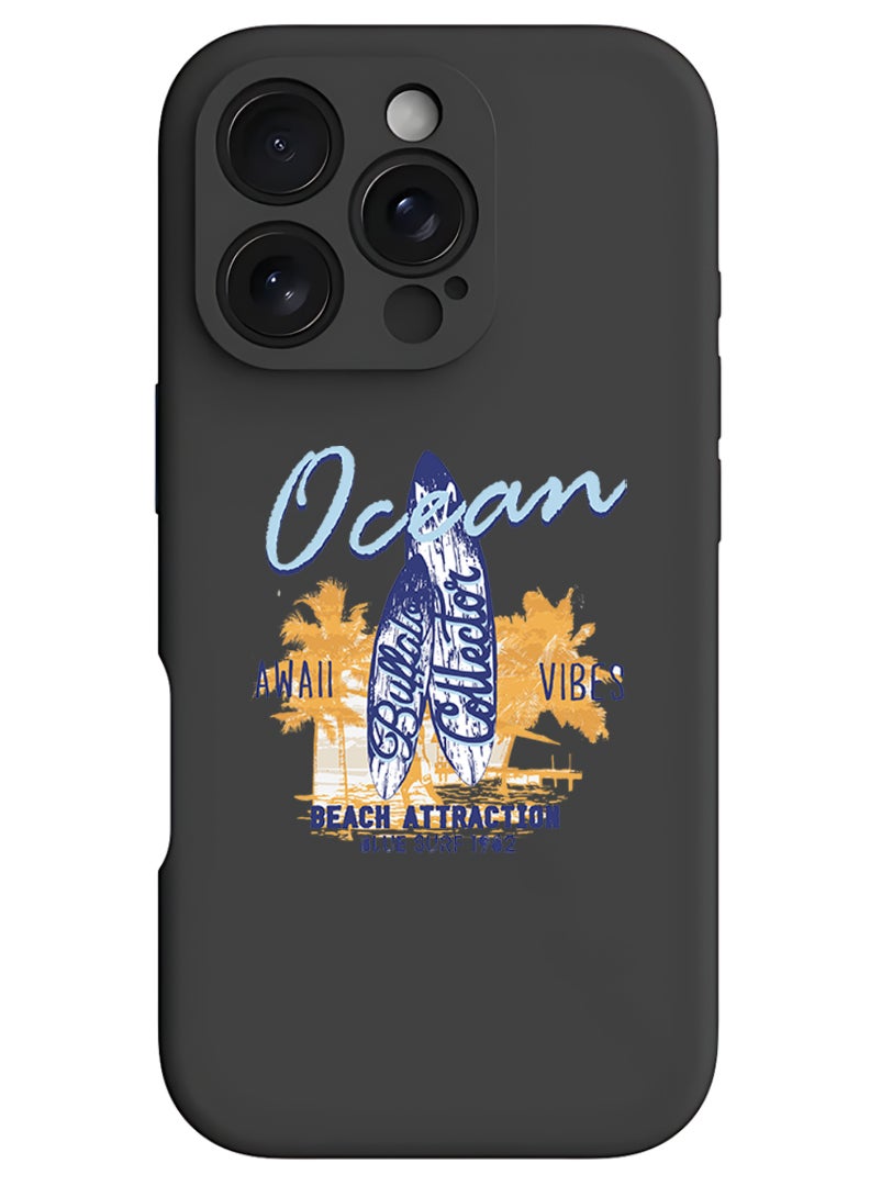 Theodor iPhone 16 Pro Max Black Protective Slim Fit Case Liquid Silicone Cover with Full Body Protection Anti-Scratch Shockproof Case For iPhone - Ocean - Image 1