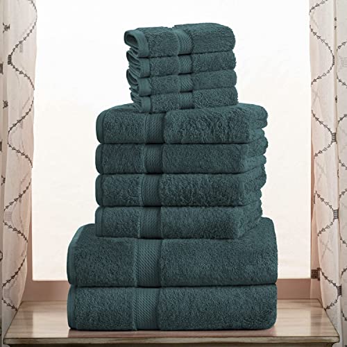 SUPERIOR Egyptian Cotton Pile 10 Piece Towel Set Includes 2 Bath 4 Hand 4 Face TowelsWashcloths Ultra Soft Luxury Towels Thick Plush Essentials Guest Bath Spa Hotel Bathroom Teal - Image 3