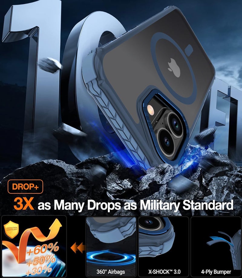 DEERLAMN Strong Magnetic Case for iPhone 16 6.1-Inch,[Compatible with Magsafe][Military Grade Drop Protection] Translucent Matte Shockproof Protective Phone Cover-Frosted Blue - Image 3