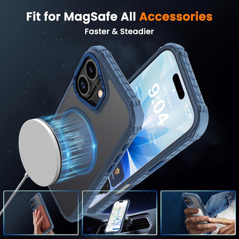 DEERLAMN Strong Magnetic Case for iPhone 16 6.1-Inch,[Compatible with Magsafe][Military Grade Drop Protection] Translucent Matte Shockproof Protective Phone Cover-Frosted Blue - Image 5