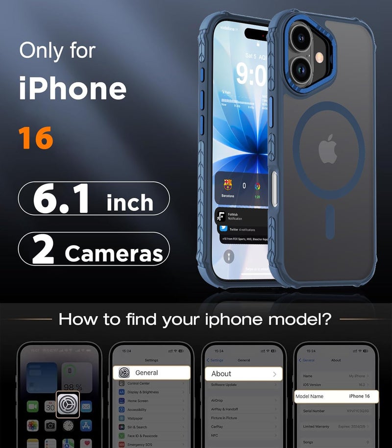 DEERLAMN Strong Magnetic Case for iPhone 16 6.1-Inch,[Compatible with Magsafe][Military Grade Drop Protection] Translucent Matte Shockproof Protective Phone Cover-Frosted Blue - Image 2