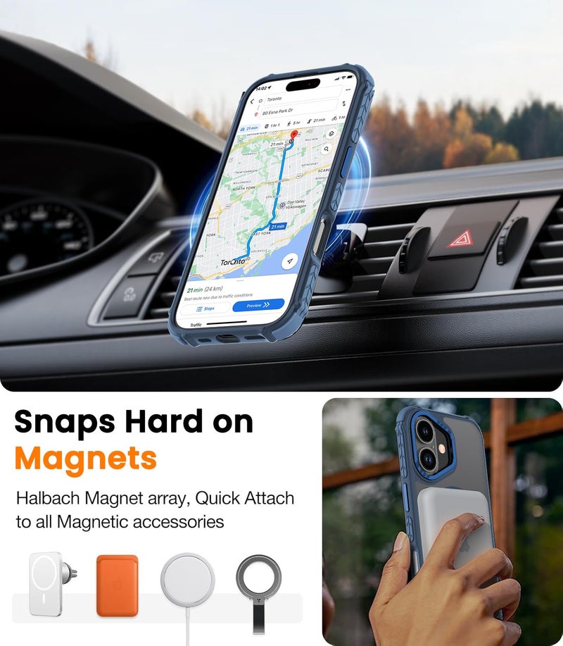 DEERLAMN Strong Magnetic Case for iPhone 16 6.1-Inch,[Compatible with Magsafe][Military Grade Drop Protection] Translucent Matte Shockproof Protective Phone Cover-Frosted Blue - Image 4