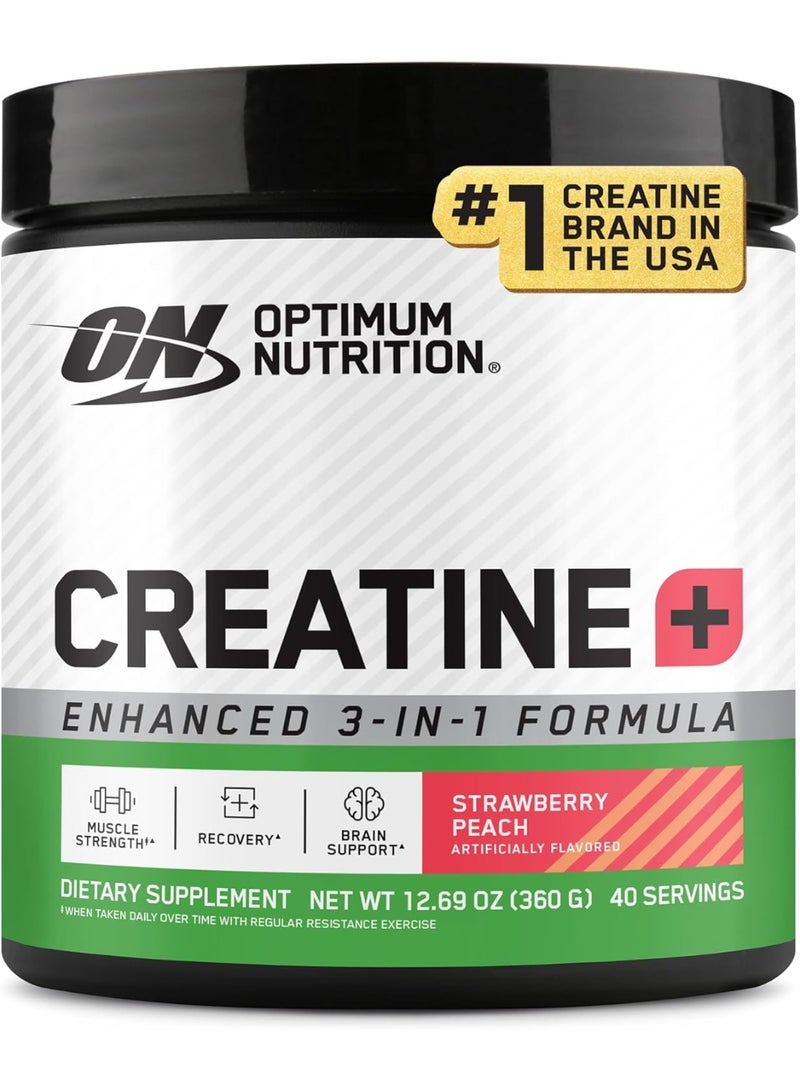 أوبتيموم نيوتريشن مسحوق كرياتين مونوهيدرات بلس 360 جرام – نكهة الفراولة والخوخ، 5 جرام كرياتين لكل حصة، إلكتروليتات وفيتامينات لقوة العضلات وترطيبها، 40 حصة - Image 1
