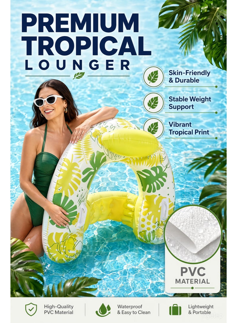 Valiant Glow Inflatable Pool Lounger/Float with Tropical Leaf Design – U-Shaped Water Float (Features Headrest, Cup Holder, and Armrests) | Comfortable Water Hammock (Suitable for Pools, Beaches, and the Open Sea) – Inflatable Summer Leisure Float for Adults - Image 4