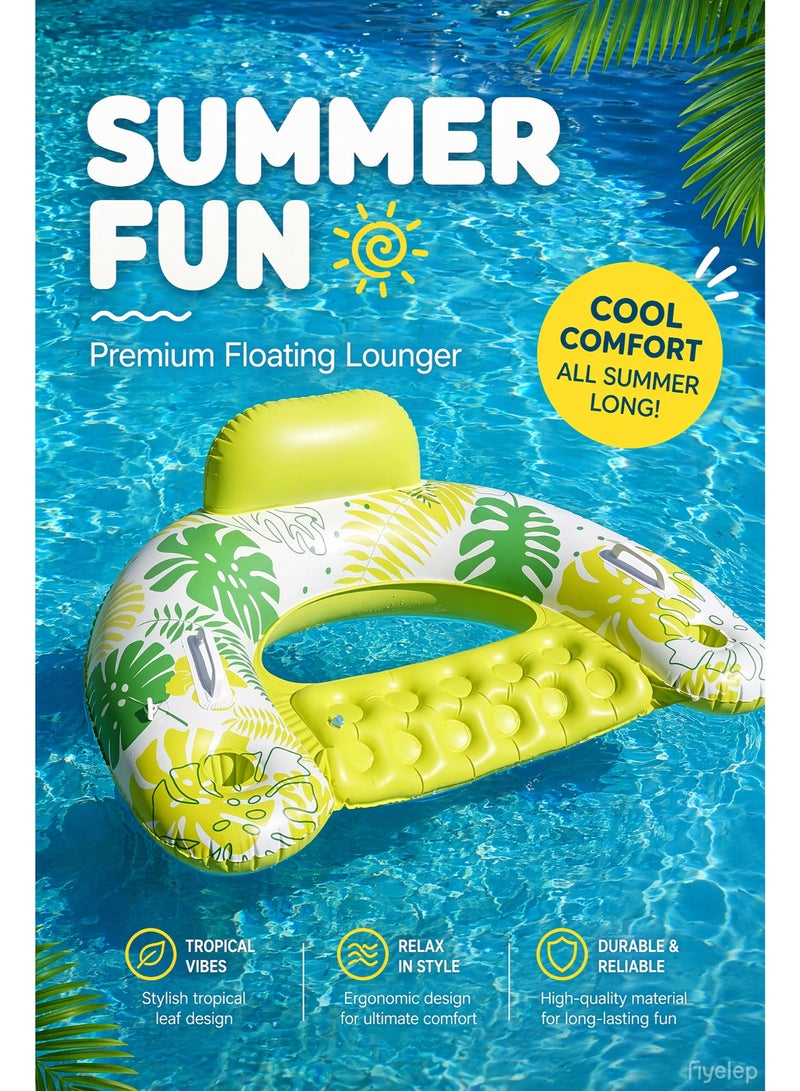 Valiant Glow Inflatable Pool Lounger/Float with Tropical Leaf Design – U-Shaped Water Float (Features Headrest, Cup Holder, and Armrests) | Comfortable Water Hammock (Suitable for Pools, Beaches, and the Open Sea) – Inflatable Summer Leisure Float for Adults - Image 3