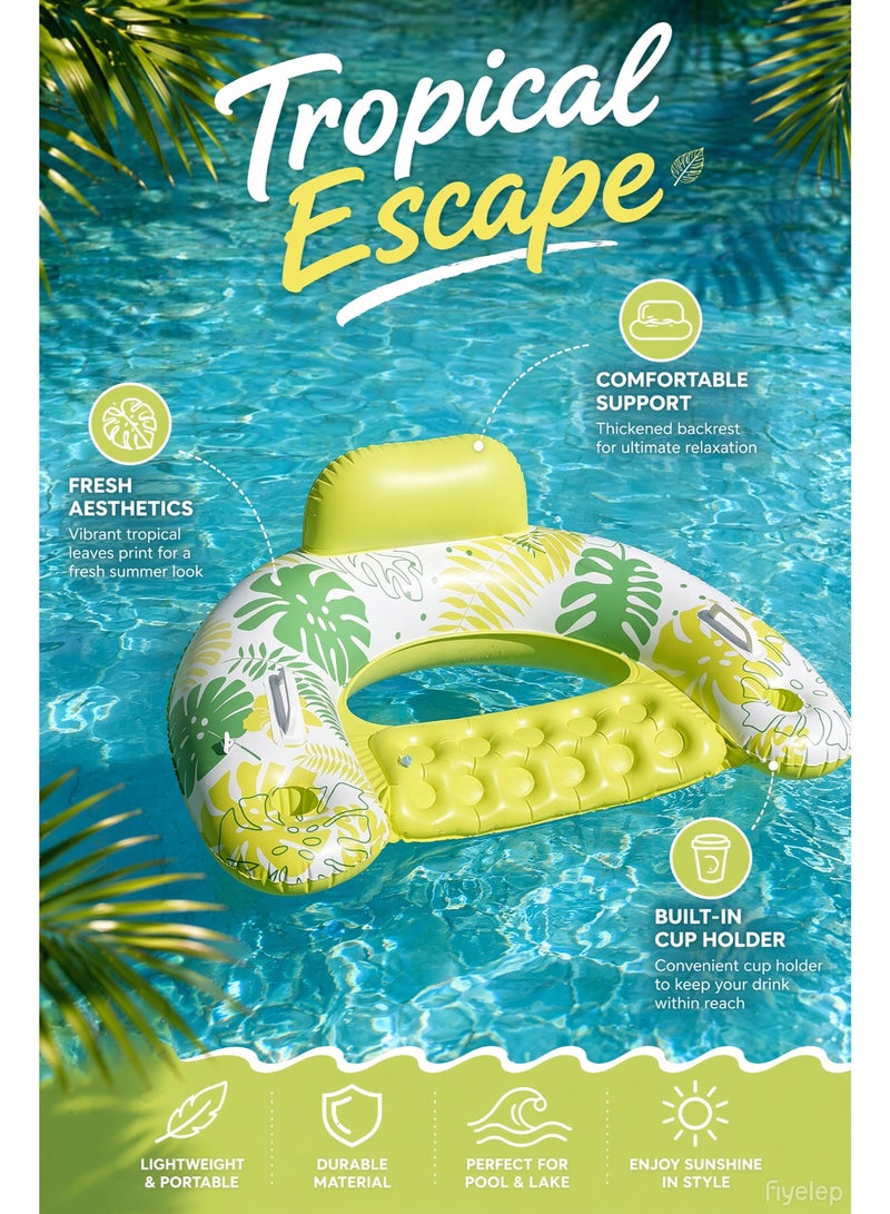 Valiant Glow Inflatable Pool Lounger/Float with Tropical Leaf Design – U-Shaped Water Float (Features Headrest, Cup Holder, and Armrests) | Comfortable Water Hammock (Suitable for Pools, Beaches, and the Open Sea) – Inflatable Summer Leisure Float for Adults - Image 2