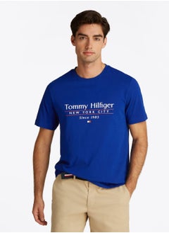 TOMMY HILFIGER Men's Logo Crew Neck T-Shirt - Cotton, Blue  - Image 1