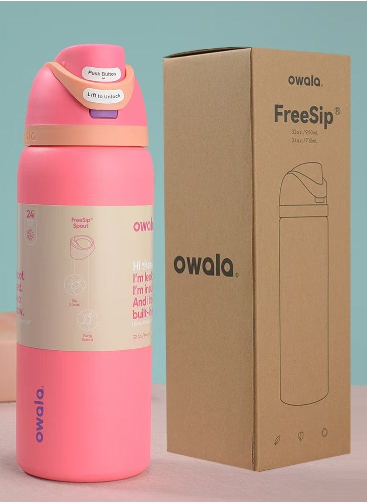 Owala Owala FreeSip Insulated Stainless Steel Water Bottle with Straw for Sports and Travel, BPA-Free, 32oz, Peach red  - Image 1