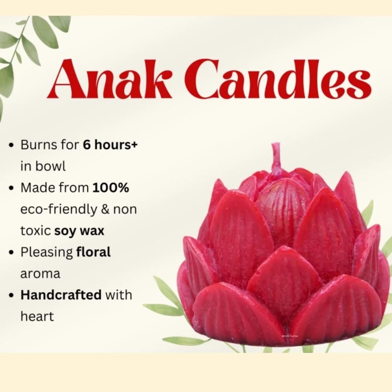 Anak Candles Red Lotus Shaped Scented Soy Wax Candles Pack of 4 Floral Fragrance EcoFriendly Handcrafted Ideal for Home Dcor Meditation and Gifting  - Image 4