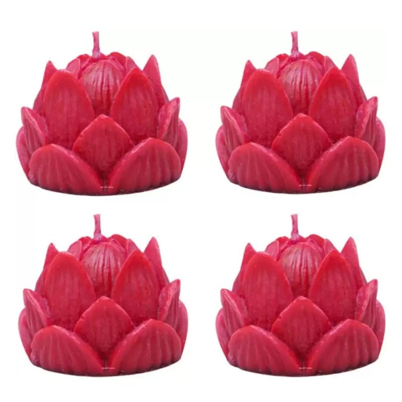 Anak Candles Red Lotus Shaped Scented Soy Wax Candles Pack of 4 Floral Fragrance EcoFriendly Handcrafted Ideal for Home Dcor Meditation and Gifting  - Image 1