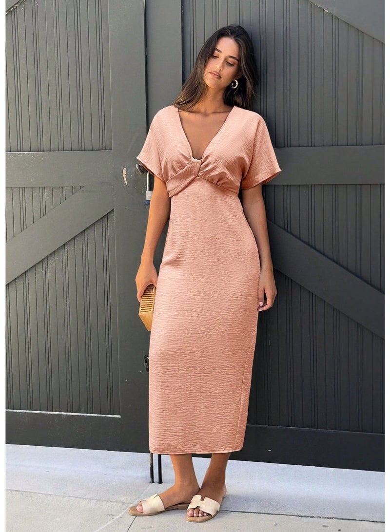 SHEIN Summer Women's Solid Color Twist Design Short Sleeve Sexy Dress - Image 4