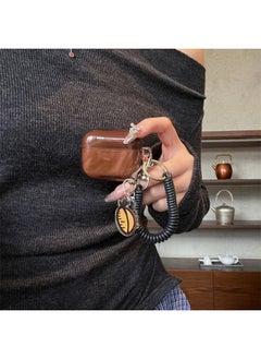 Maillard Brown Halo Coffee Beans For Airpods4/3 Headphones Protective Case 2pro Second And Third Generation Niche-Color:Brown Smudged Earphone Cover, Shell + Coffee Bean Pendant + Spring Rope-Applicable Models:For Apple Airpods 4