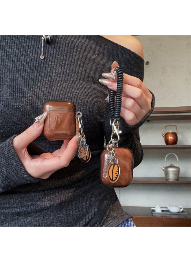 Generic Maillard Brown Halo Coffee Beans For Airpods4/3 Headphones Protective Case 2pro Second And Third Generation Niche-Color:Brown Smudged Earphone Cover, Shell + Coffee Bean Pendant + Spring Rope-Applicable Models:For Apple Airpods 4  - Image 2
