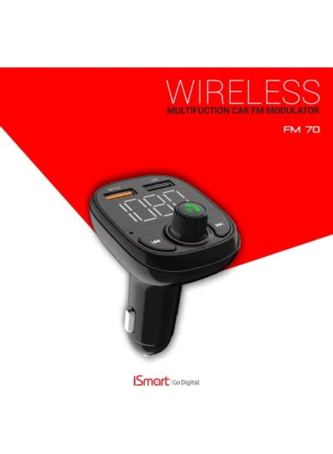 iSmart FM70 Wireless Car FM Modulator – Bluetooth Car Adapter with 3.4A Fast Charger, Large LED Display, TF Card/AUX/USB Support, Hands-Free Calls & Music Playback – Multifunction Travel Companion - Image 4
