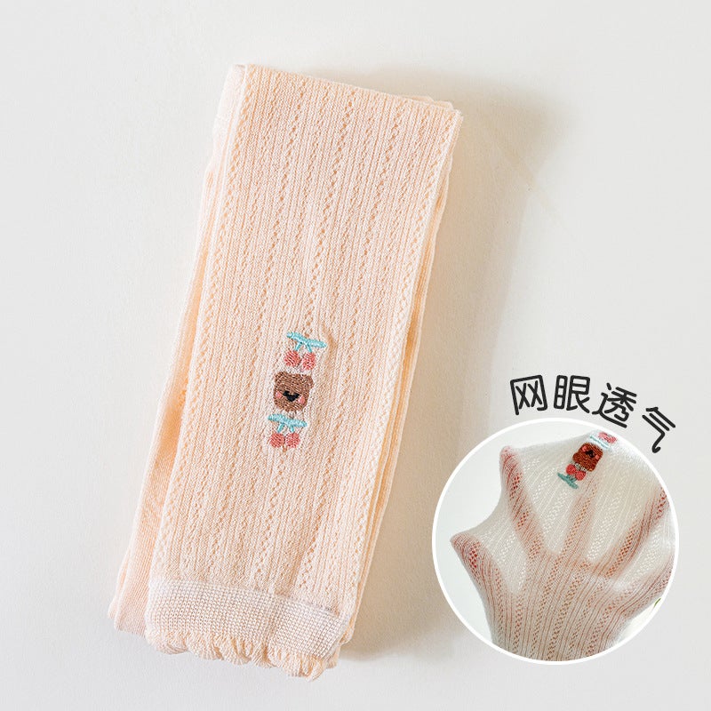 Summer Children'S Leggings For Girls, Mesh Socks For Babies, Open-Crotch Thin Embroidered Cherry Socks, Infant Cropped Pants - Image 1