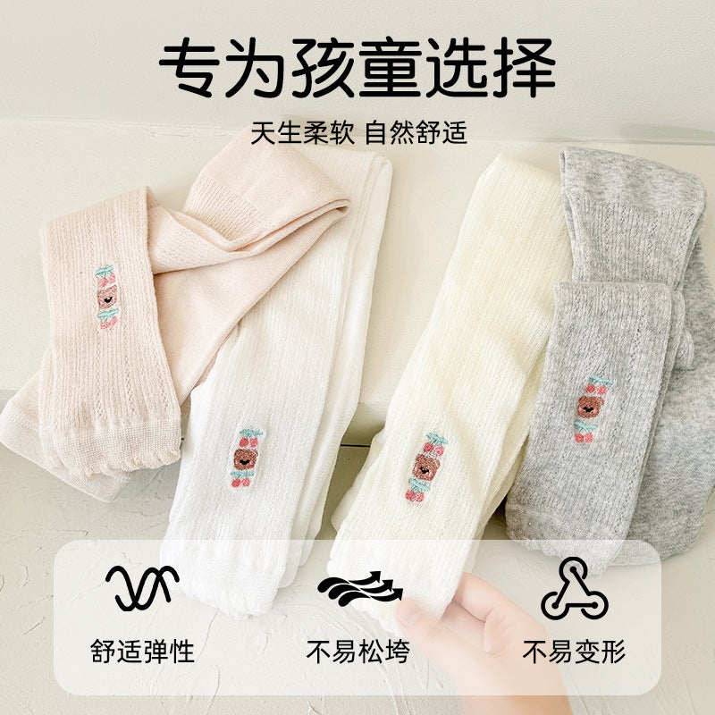 Summer Children'S Leggings For Girls, Mesh Socks For Babies, Open-Crotch Thin Embroidered Cherry Socks, Infant Cropped Pants - Image 5