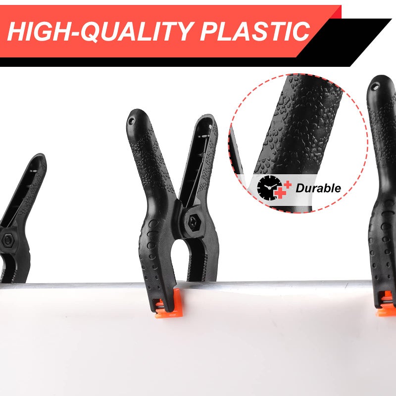 Romeda 12 Pack Plastic Spring Clamps, 3.5inch Small Heavy Duty Clips for Crafts, Backdrop Stand, Woodworking, Photography Studios (Black) - Image 3
