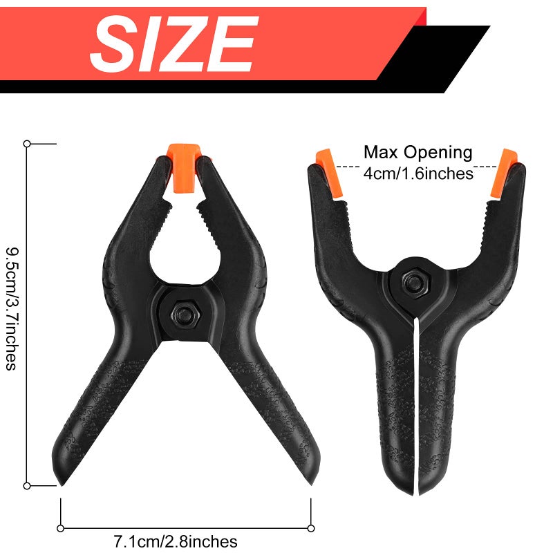 Romeda 12 Pack Plastic Spring Clamps, 3.5inch Small Heavy Duty Clips for Crafts, Backdrop Stand, Woodworking, Photography Studios (Black) - Image 2
