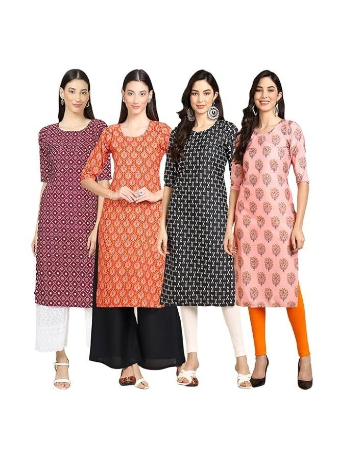 Pinkmint store Women's Crepe Print Straight Kurta [Pack of 4] 2XL - Image 1