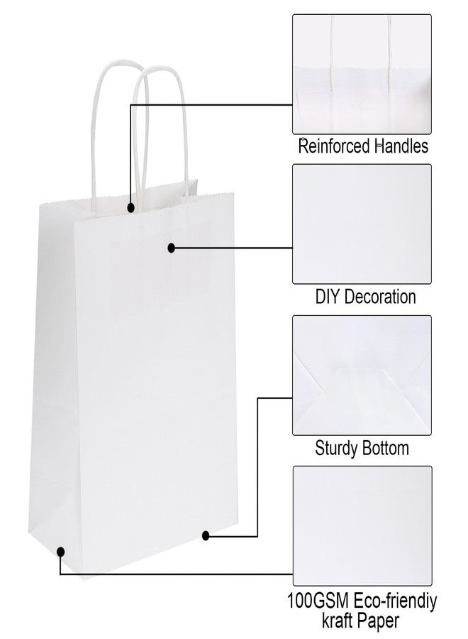 Joybe 100 Pack 5.95x3.25x8 Inch Small White Paper Bags with Handles Bulk, Kraft Paper Gift Bags for Birthday Party Favors Grocery Retail Shopping Business Goody Merchandise Craft Blank Sacks (100pcs) - Image 3