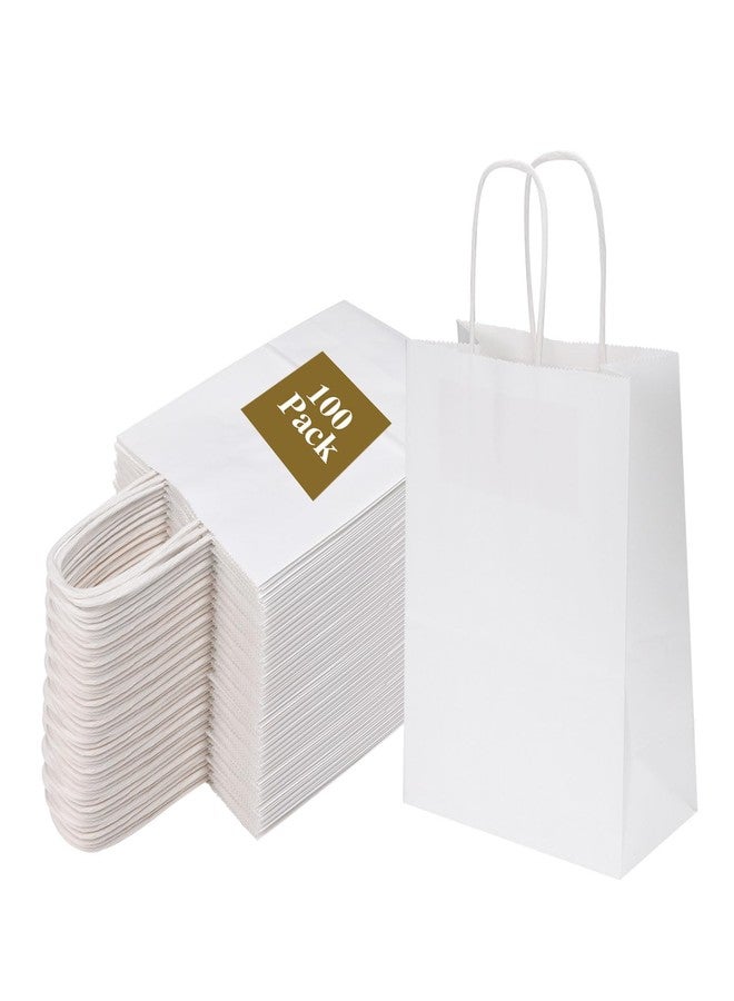 Joybe 100 Pack 5.95x3.25x8 Inch Small White Paper Bags with Handles Bulk, Kraft Paper Gift Bags for Birthday Party Favors Grocery Retail Shopping Business Goody Merchandise Craft Blank Sacks (100pcs) - Image 1