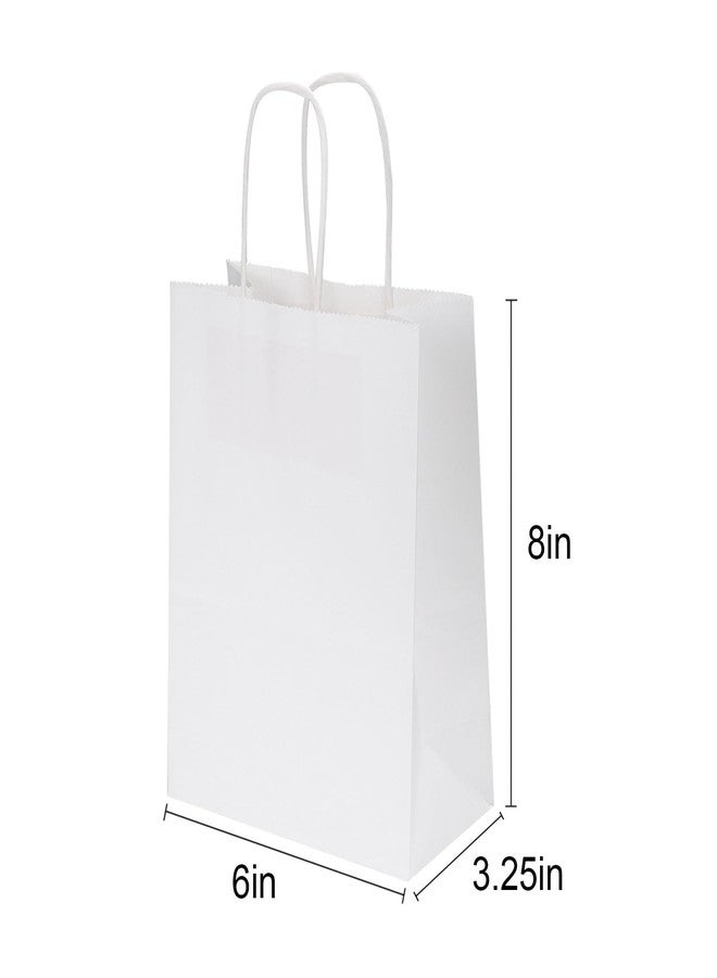 Joybe 100 Pack 5.95x3.25x8 Inch Small White Paper Bags with Handles Bulk, Kraft Paper Gift Bags for Birthday Party Favors Grocery Retail Shopping Business Goody Merchandise Craft Blank Sacks (100pcs) - Image 2