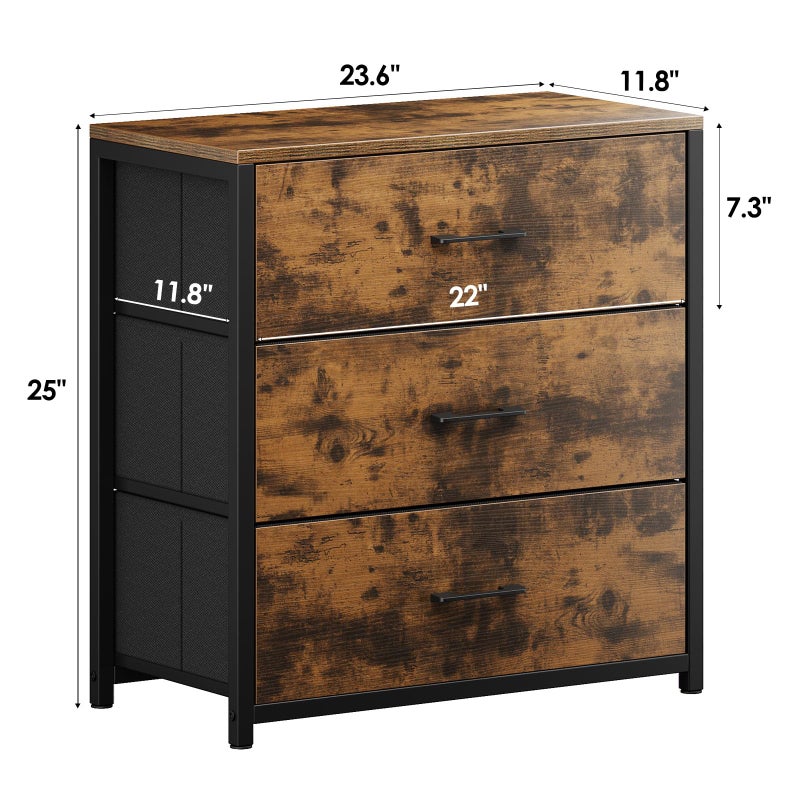 Memobarco Nightstand, End Table, Bedside Table, Small Tall Dresser for Bedroom with 3 Storage Drawer, Chest of Drawers Fabric Dressers with Steel Frame, Wooden Top & Front for Living Room - Image 2