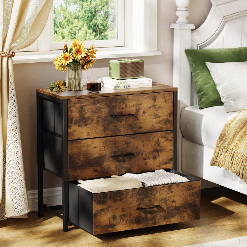 Memobarco Nightstand, End Table, Bedside Table, Small Tall Dresser for Bedroom with 3 Storage Drawer, Chest of Drawers Fabric Dressers with Steel Frame, Wooden Top & Front for Living Room - Image 1