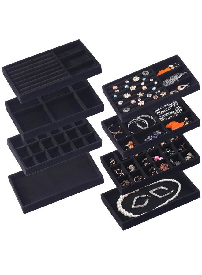 CDBOVID Set of 8 Velvet Jewelry Drawer Organizer Inserts, Stackable Trays with Removable Dividers, Earring and Ring Holder Display for Dresser, Storage Case for Necklace Bracelet Watch - Black - Image 1