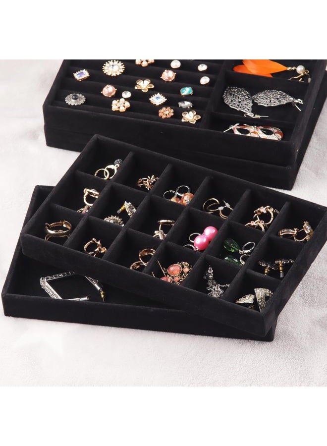 CDBOVID Set of 8 Velvet Jewelry Drawer Organizer Inserts, Stackable Trays with Removable Dividers, Earring and Ring Holder Display for Dresser, Storage Case for Necklace Bracelet Watch - Black - Image 5
