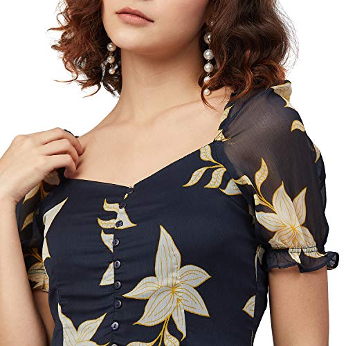 rare Women's Chiffon Fit and Flare Maxi Casual Dress (EP6218_Navy Blue_Large) - Image 4