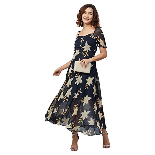 rare Women's Chiffon Fit and Flare Maxi Casual Dress (EP6218_Navy Blue_Large) - Image 5