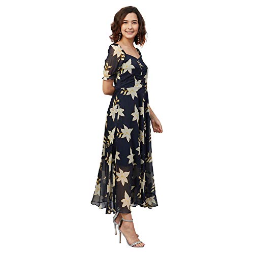 rare Women's Chiffon Fit and Flare Maxi Casual Dress (EP6218_Navy Blue_Large) - Image 2