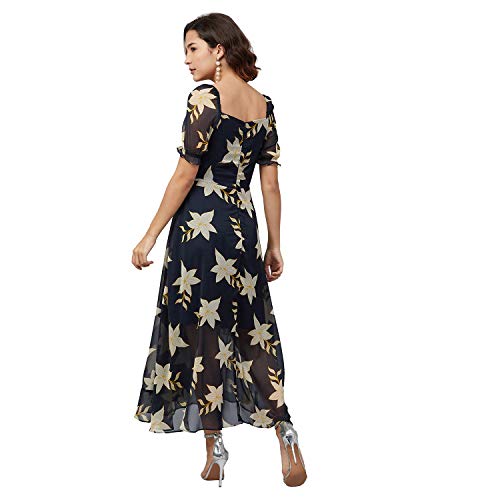 rare Women's Chiffon Fit and Flare Maxi Casual Dress (EP6218_Navy Blue_Large) - Image 3
