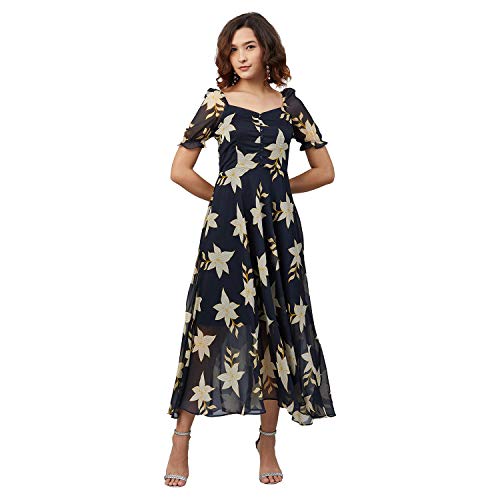 rare Women's Chiffon Fit and Flare Maxi Casual Dress (EP6218_Navy Blue_Large) - Image 1