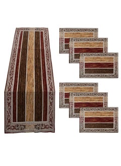 Kuber Industries Kuber Industries Dining Table Runner Set|Rich Fabric Damask Pattern Table Mat|Multiclored Strips 6 Placemats for Restaurant & Home Decor,Set of 1 (Maroon)  - Image 1