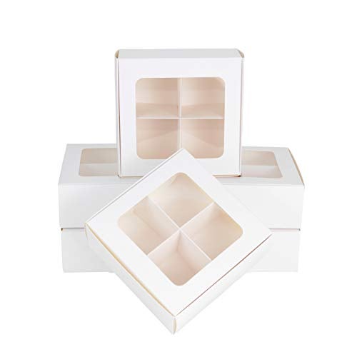 GRETEL BAKING Treat Boxes - 24 ct 6 x 6 x 2.4 in Bakery Boxes with Windows and Dividers for Candy, Cookies, Cupcakes, or Bakery Desserts - Chocolate, Treats, and Baked Goods Packaging for Gifting - Image 1