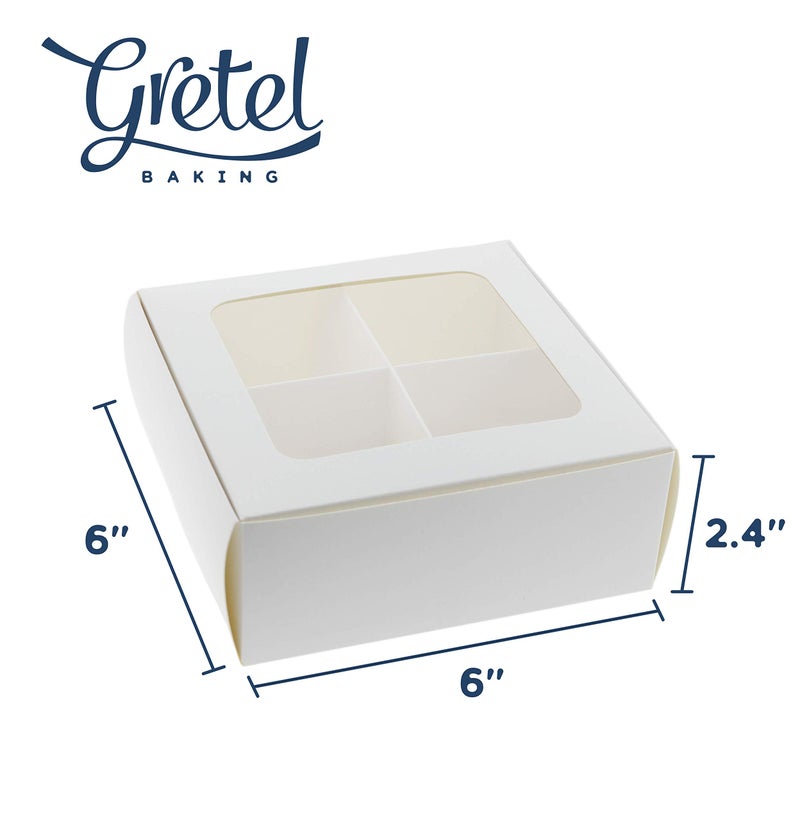 GRETEL BAKING Treat Boxes - 24 ct 6 x 6 x 2.4 in Bakery Boxes with Windows and Dividers for Candy, Cookies, Cupcakes, or Bakery Desserts - Chocolate, Treats, and Baked Goods Packaging for Gifting - Image 5