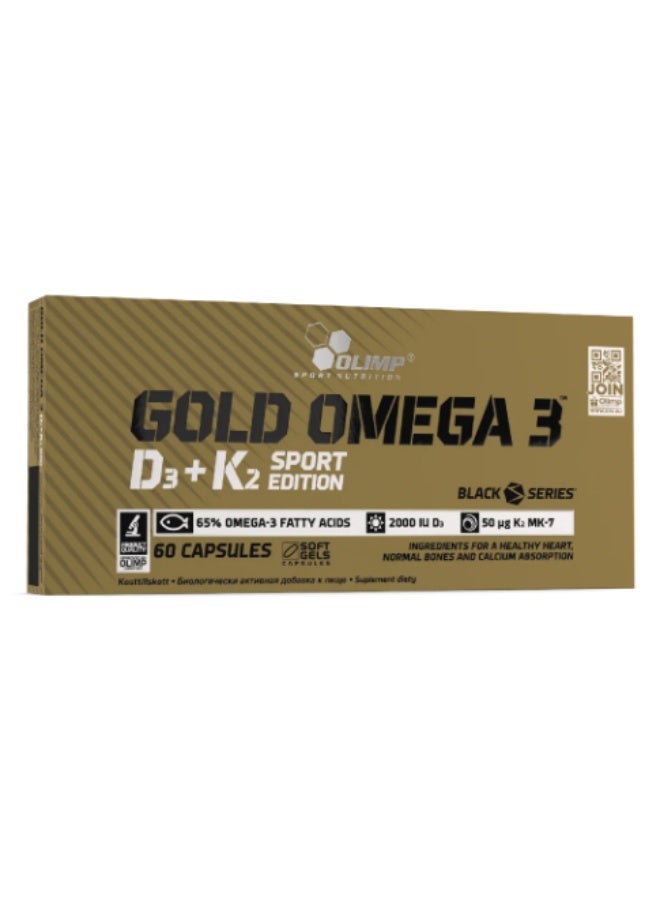 Gold Omega 3 D3 + K2 Sport Edition – 60 Capsules, Omega-3 Fish Oil with Vitamin D3 & K2, Daily Nutritional Supplement