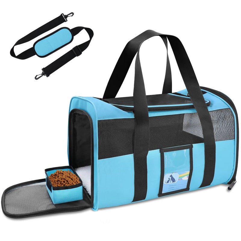 Refrze Pet Carrier Airline Approved Cat Carriers for Medium Cats Small Cats Soft Dog Carriers for Small Medium Dogs TSA Approved Pet Carrier for Cat Dogs of 15 Lbs Puppy CarrierBlue