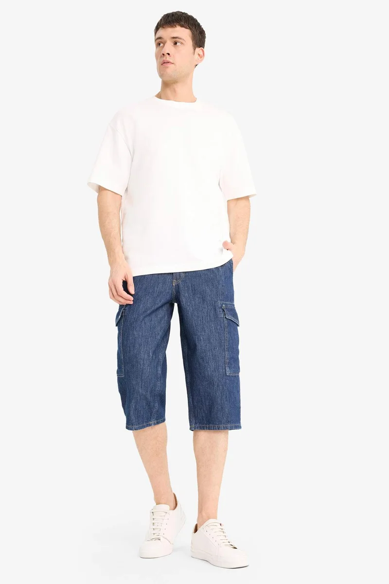 ديفاكتو Regular Fit Long Denim Bermuda Shorts