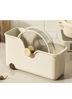 EXCLIFE Kitchen Storage Box Pot Storage Rack Plastic Storage Pot Lid Rack Cabinet Storage Box Storage Rack, Beige  - Image 3