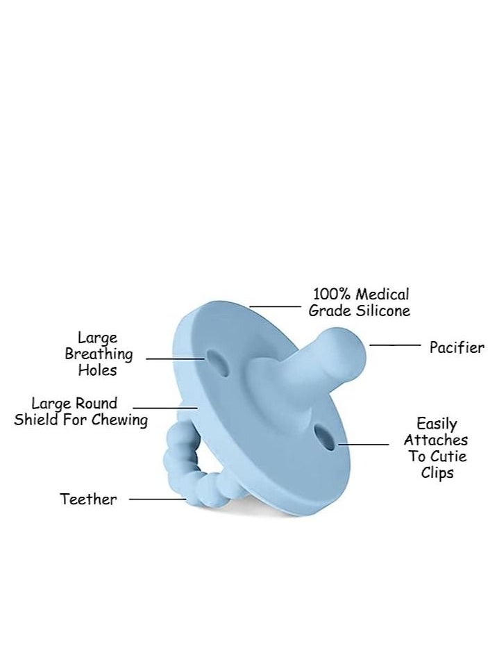 Generic - Natural Silicone Pacifier Set of 2 (Includes Pacifier Chain), Symmetrical Cherry Shaped Nipple and 2 Large Holes for Increased Safety, Ages Newborn and Up (Grey/Blue) - Image 1
