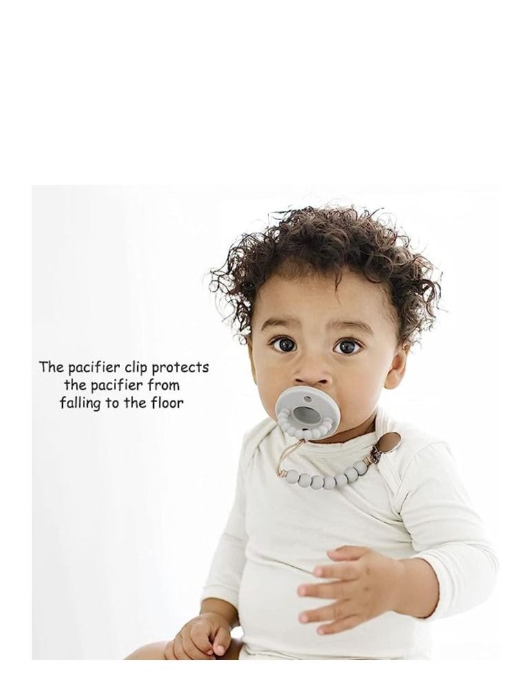 Generic - Natural Silicone Pacifier Set of 2 (Includes Pacifier Chain), Symmetrical Cherry Shaped Nipple and 2 Large Holes for Increased Safety, Ages Newborn and Up (Grey/Blue) - Image 1