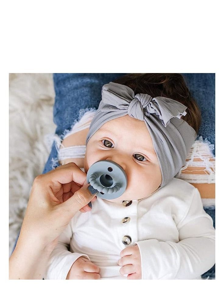 Generic - Natural Silicone Pacifier Set of 2 (Includes Pacifier Chain), Symmetrical Cherry Shaped Nipple and 2 Large Holes for Increased Safety, Ages Newborn and Up (Grey/Blue) - Image 1